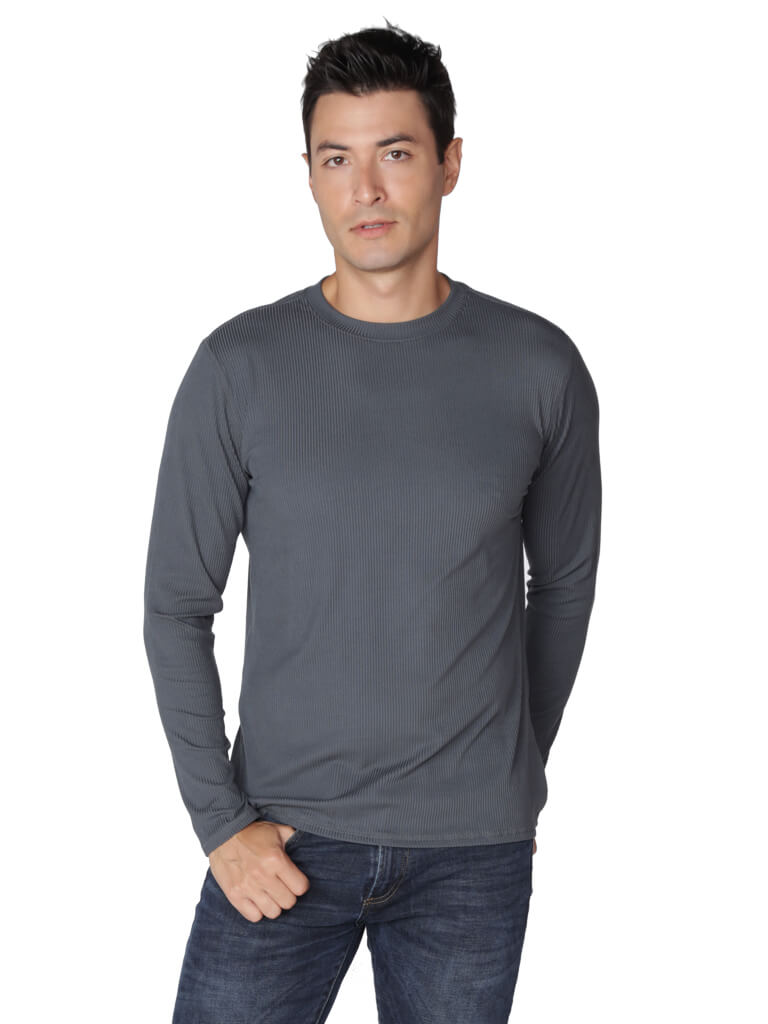 Men's charcoal ribbed long sleeve crew neck sun shirt