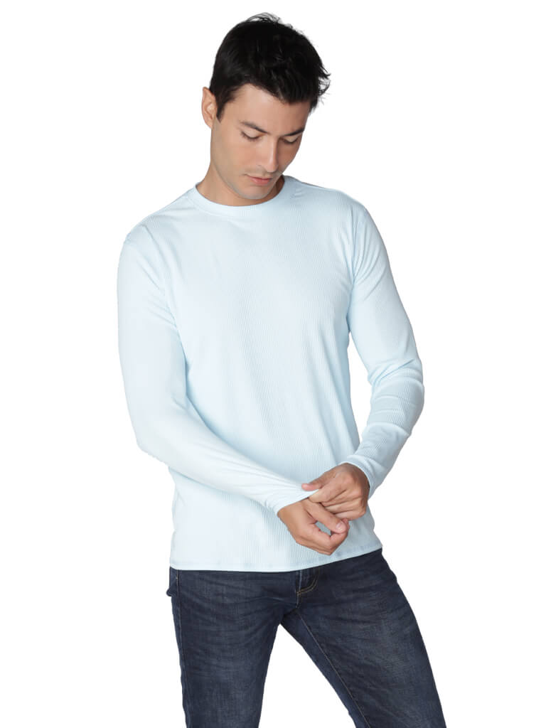 Men's light blue ribbed long sleeve crew neck sun shirt