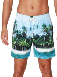 Beach scene swim trunks front two close up