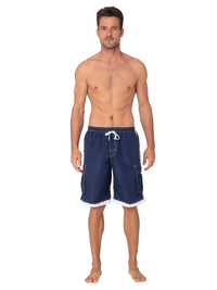 Men's Elastic Swim Shorts in Navy, front view