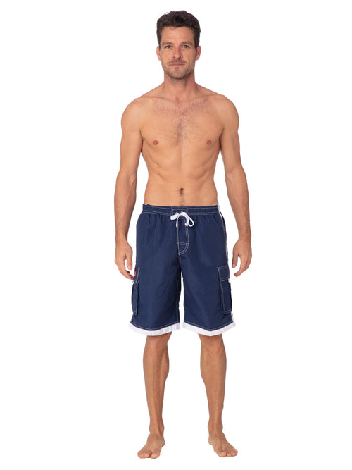 Men's Elastic Swim Shorts in Navy, front view
