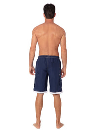 Men's Elastic Swim Shorts in Navy, back view