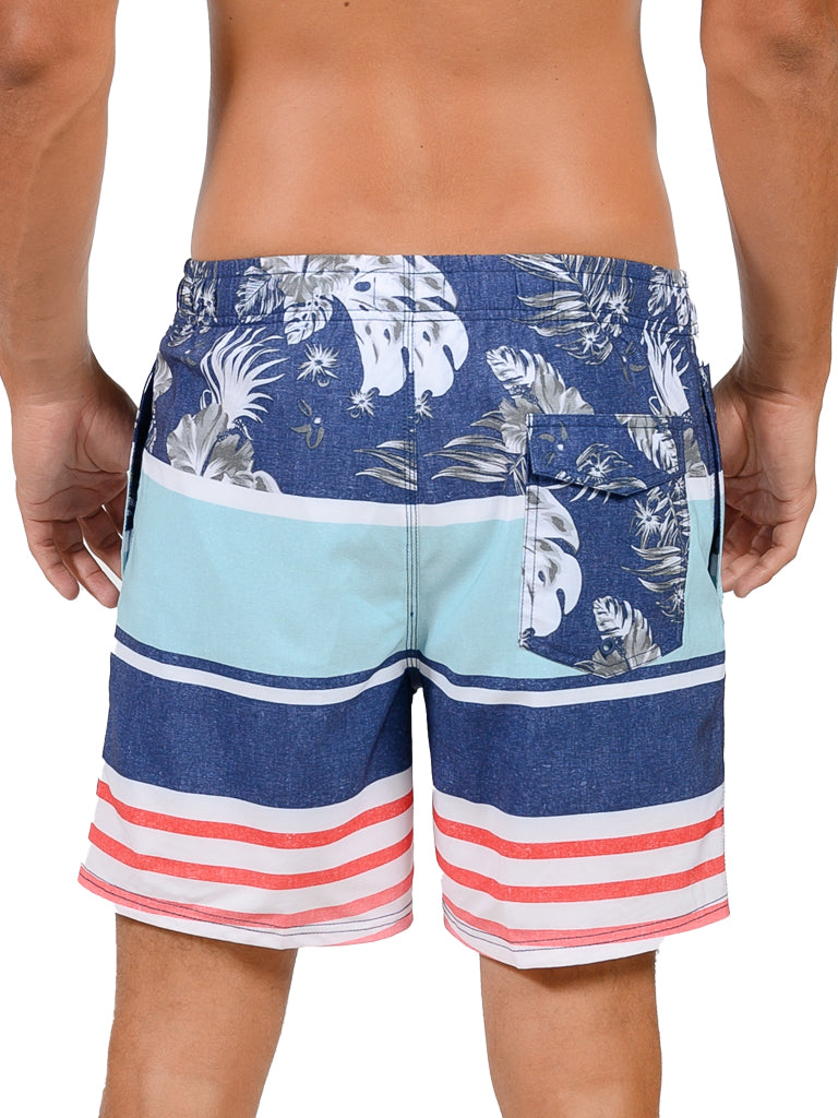 MS45-786, "Hibiscus Stripe" shorts for men, back view enlargement