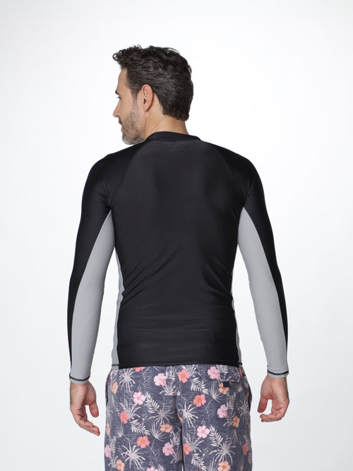 Men's Color-block rash guard, Black / Silver back view