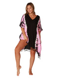 Tie-Dye V-neck Poncho with fringe bottoms in blue and grey