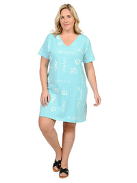 Printed V-neck 100% Cotton T-shirt short dress