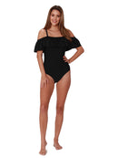 Off the shoulder black one piece swimsuit