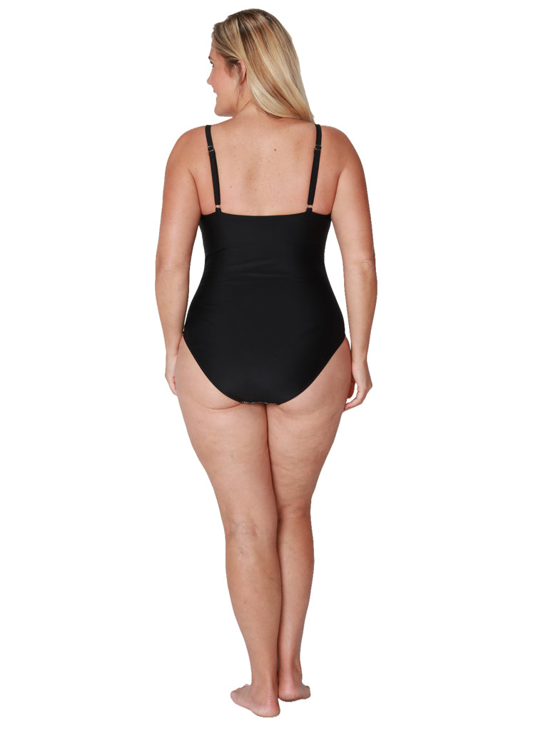 Back view of the shirred front bathing suit.