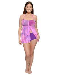 Mesh float tankini in Berry Marble print (090)