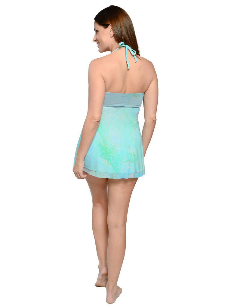 Mesh float tankini in Mint Marble print (091)back view